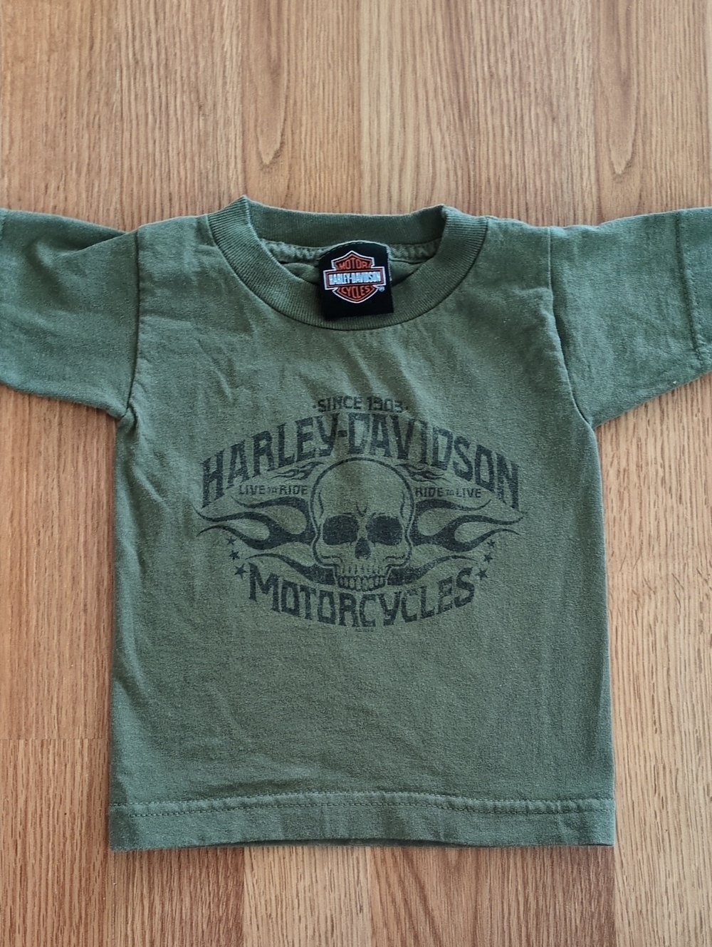 Harley-Davidson Olive Green Skull Motorcycles Kids Tee